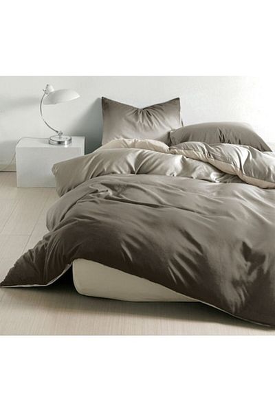 OEM Lenjerie de pat, Finet, Degrade, 4 piese, 1 persoana, 155x200cm, Gri Inchis-Gri Deschis