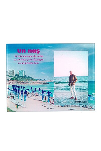 OEM Rama foto din sticlă pentru fotografii format 10x15, cu imagini estivale și dedicație pentru naș