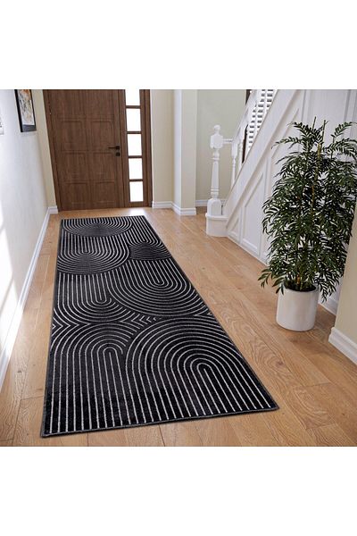 luna home Sibiu Faron thin cotton rug, Scandinavian design black, 80x200 cm