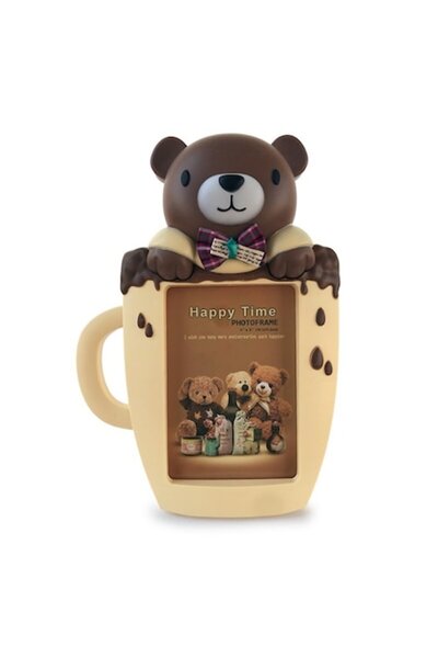OEM Plastic Photo Frame Shaped Like a Mug with Bear, Light Brown, 20x28 cm