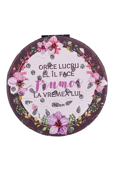 OEM Oglindă de geantă acoperită cu material textil, cu text biblic, 7x7 cm, multicoloră, M4