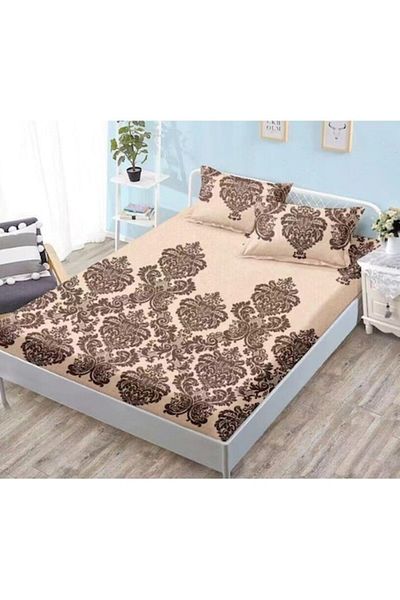 OEM Bed Sheet and Pillowcase Set, Finet, 3 Pieces, 2 People, Elegant Print, 180x200cm, Beige Shades