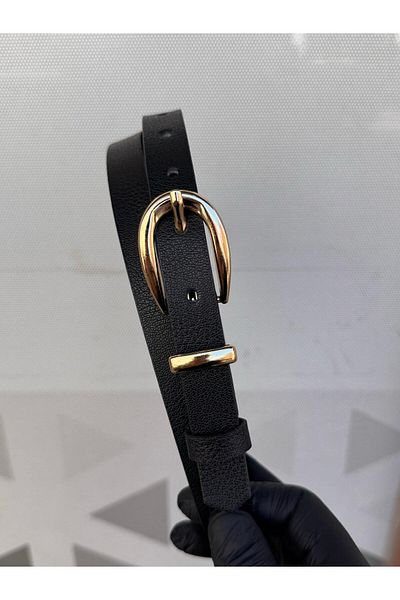 Kemerix Curea subțire de damă din piele artificială cu cataramă aurie 2 cm
