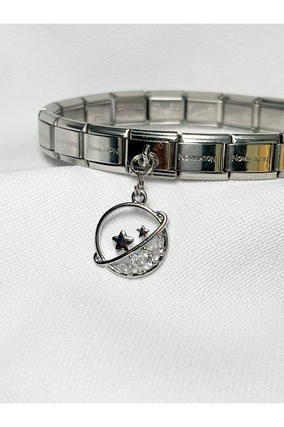 Sumen Butik Planet and Star Figured Hanging Steel Italian Charm