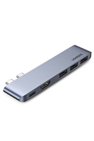 Ugreen Port HUB multifuncțional pentru MacBook Pro / Air 2x USB-C la USB-C HDMI 3x USB 3.0 - gri