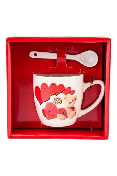 OEM Cană ceramică cu ursuleț lingură și inimioare