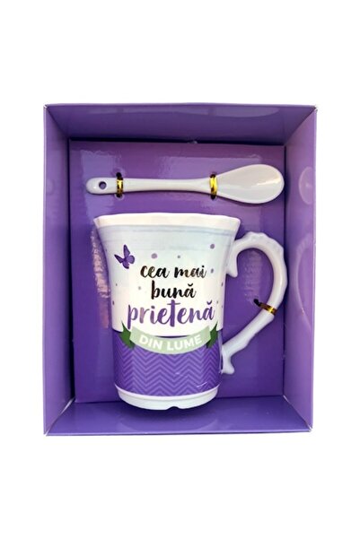 OEM Cană ceramică cu linguriță dedicată prietenului, violet, 200 ml