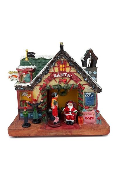 OEM Decoratiune din rasina cu baterie, reprezentand Casa lui Mos Craciun, 20x19cm