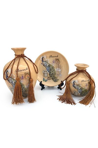 OEM Set din ceramică format din două vaze cu farfurie și cu șnur, M1, 32x17 cm