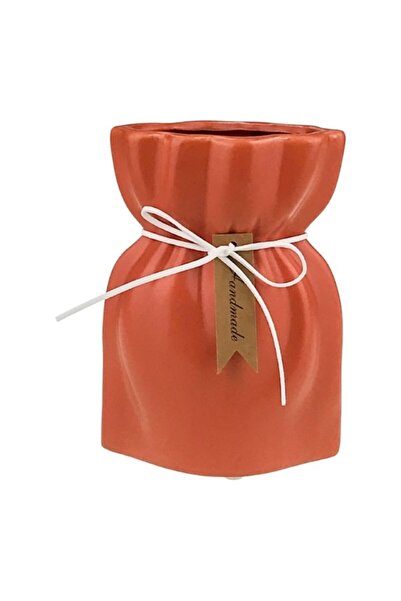 OEM Ceramic Vase Shaped Like a Bag with Lace Detail, 13x18 cm