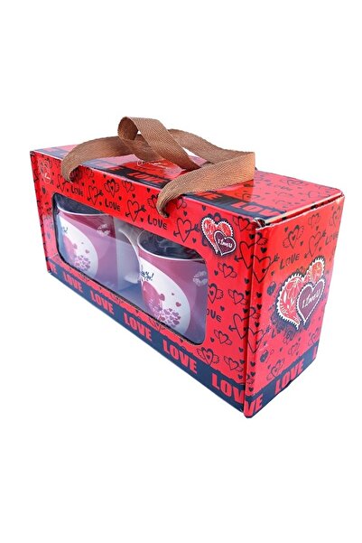 OEM Set 2 ceramic mugs with spoon, hearts and text 'I love you', 30x16cm