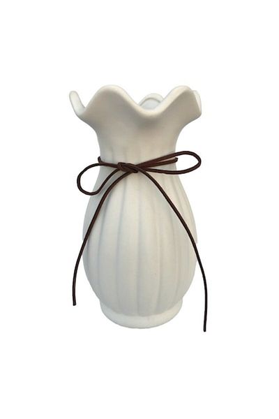 OEM Vază ceramică cu dungi și gură ondulată, cu șnur, M2, 10x21 cm