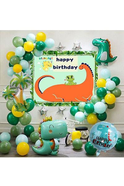 COOYA Dinosaur Birthday Party Supplies, 82 Balloons with Accessories for Boys and Girls, Green