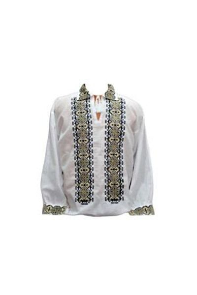 OEM Bluză bărbătească în stil tradițional cu broderie, mânecă lungă, bumbac, negru-bej, mărimea S