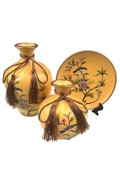 OEM Set din ceramica format din doua vaze de dimensiuni diferite si farfurie decorativa