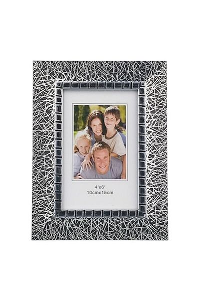 OEM Rama foto din lemn (MDF) cu striatii, 21x26 cm, negru-argintiu