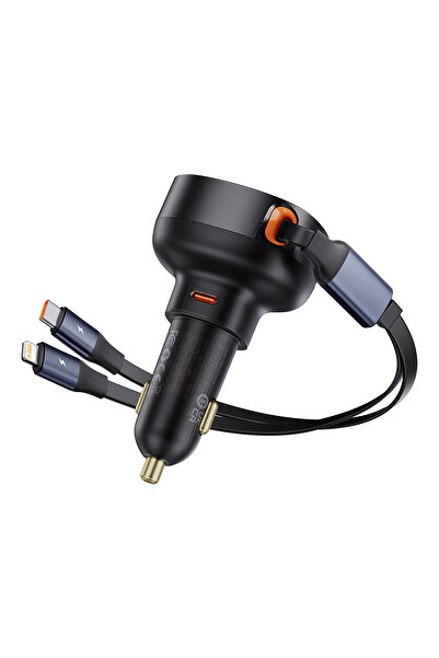 Baseus Încărcător auto pentru iPhone 60W cu USB-C și cablu USB-C retractabil, negru