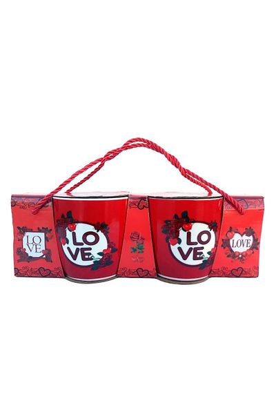 OEM Set 2 cups with hearts and text 'Love', packed in box with string handle, 150ml