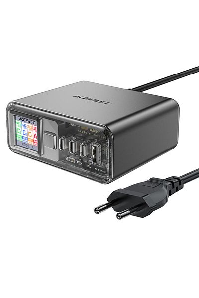 Acefast Stacja zasilania ładowarka PD 218W GaN z 4 portami 3x USB-C + USB-A szary