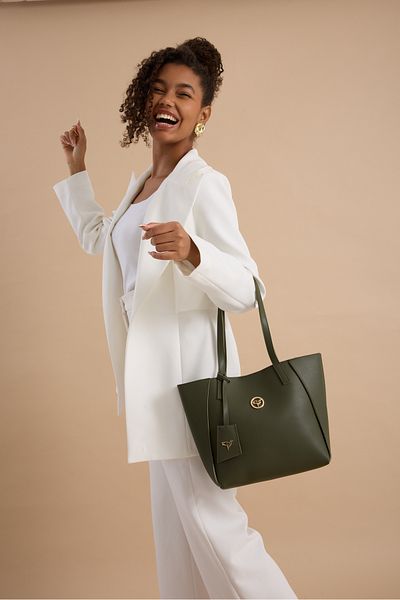 Garbalia Sofia Medium Size Women's Khaki Green Shoulder Bag with Magnet Closure and Large Zipper Compartment