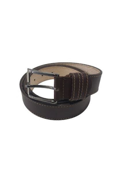 OEM Men's Leather Belt, Brown, Simple Stitching M5, 3.5 cm Width