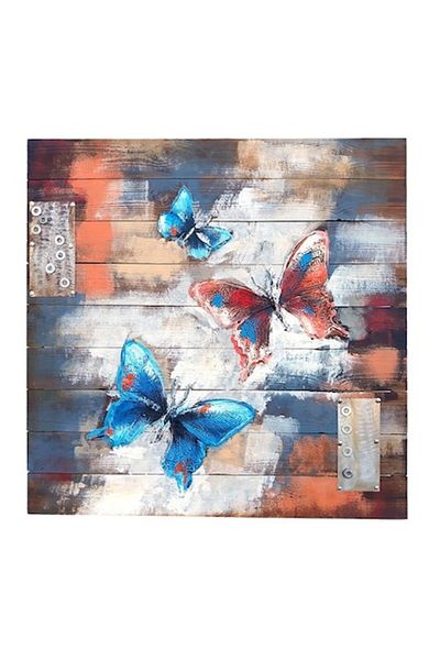 OEM Tablou 3D cu fluturi din lemn, 82x82cm
