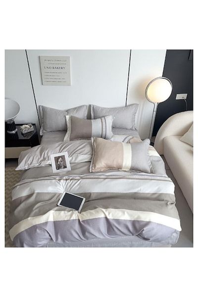 OEM Double-Sided Bed Linen, Stripes, 6 Pieces, 2 People, 180x200cm, Finet Satin, Multicolor