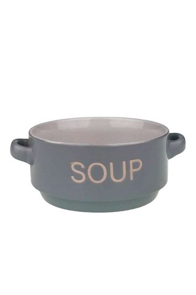 OEM Bol ceramic cu mânere și inscripție „Supă” 13x6 cm Verde