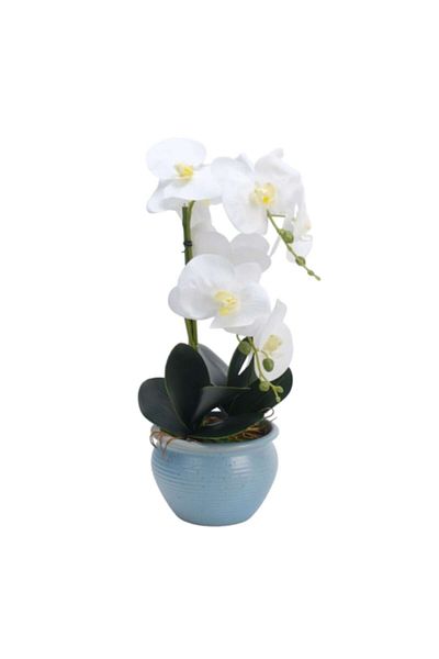 OEM Artificial Orchid in Pot, PVC/Textile/Ceramic, 45x14 cm White