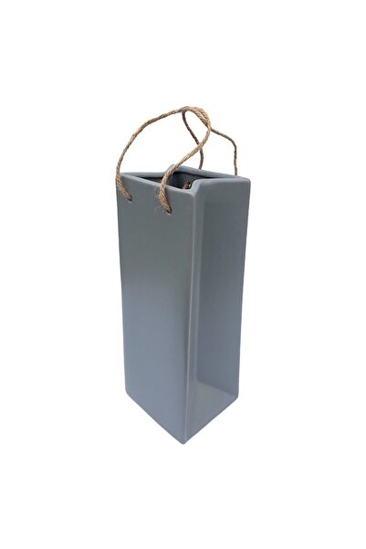 OEM Ceramic Vase in Gift Bag Shape with Rope Handles, Gray, 9x20 cm