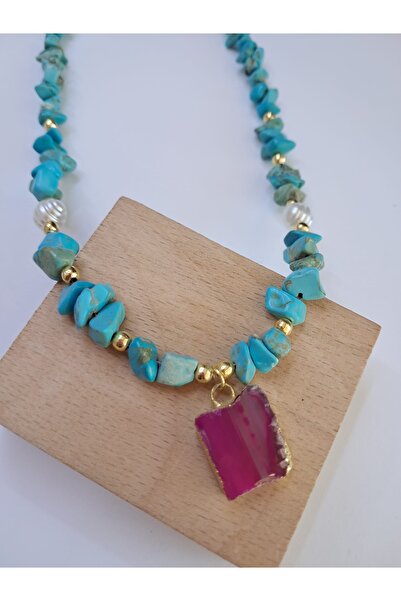 Çelik Turkuaz boncuk tasarım kolye