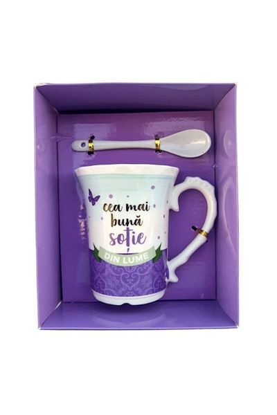 OEM Cană ceramică cu lingură pentru soție, violet, 200 ml