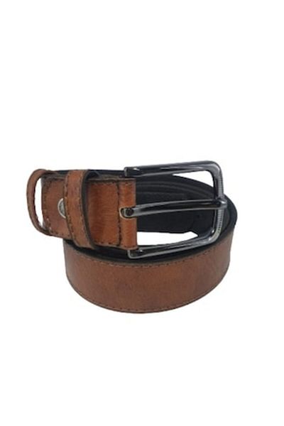 OEM Men's Leather Belt, Brown, with Simple Stitching, Width 3.5 cm, M1