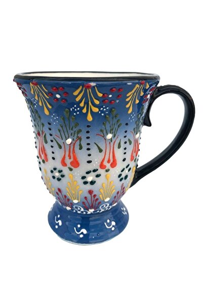 OEM Cană ceramică cu mâner și model floral, albastră, 10x12 cm