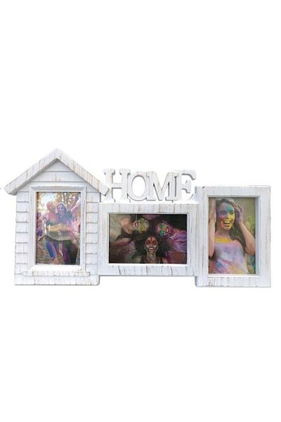 OEM Plastic Photo Frame, House Shape, with Spaces for Three Photos and Text 'Home', White, 48x25 cm