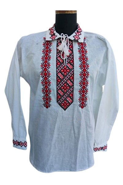 OEM Traditional Men's Blouse with Embroidery, Cotton, Red, Size XL