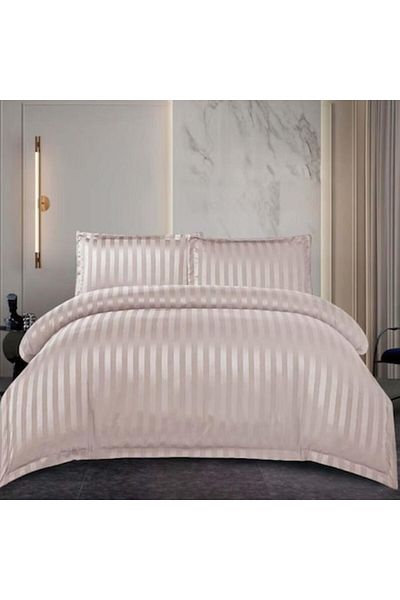 OEM Set de lenjerie de pat dublu, Uni, Damasc, 4 piese, 2 persoane, 180x200cm, crem