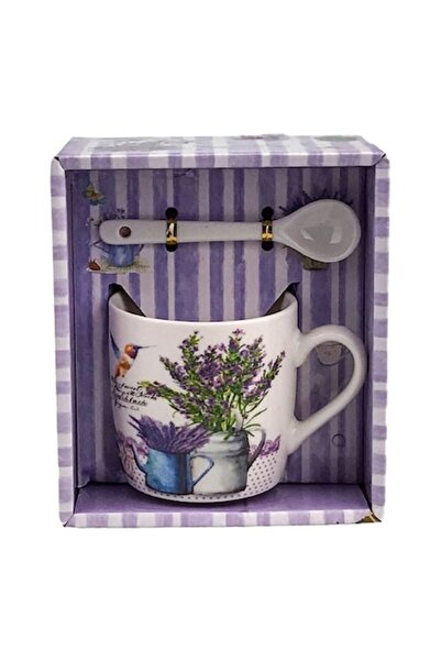 OEM Cană ceramică cu lavandă și lingură, 12x13 cm