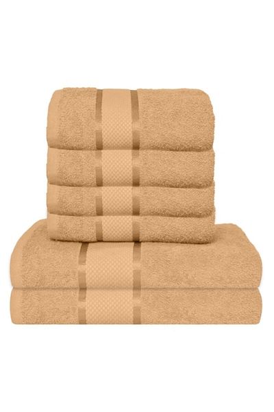 OEM Set 6 Bath Towels, Cotton, Uni, 400g/m², 50x90cm/70x140cm, Light Brown