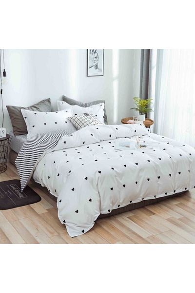 OEM Bed Linen Set, Elastic Fitted Sheet, Satin Cotton, 2 Persons, 4 Pieces, Heart Pattern, 180x200cm, Bl