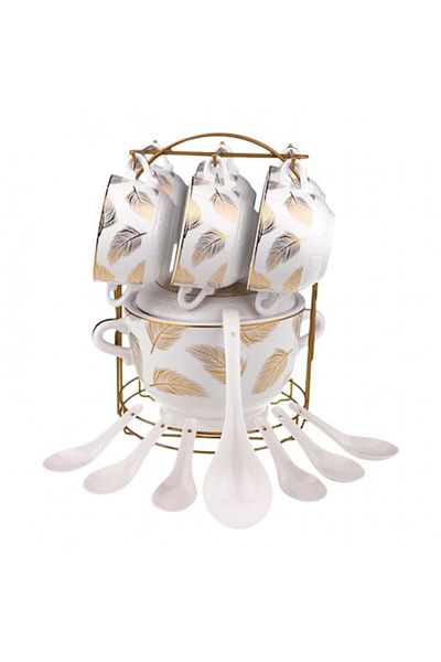 OEM Ceramic soup set with six bowls and utensils, 25x33 cm white