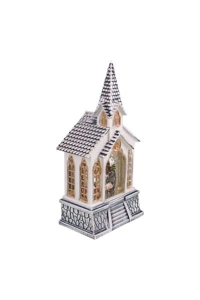 OEM Ornament din plastic reprezentând o biserică cu scena Nașterii Domnului, alimentat prin USB, 13x28 cm