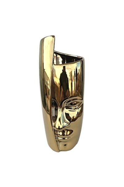 OEM Vaza din ceramica in forma de fata umana, auriu, 12x28 cm