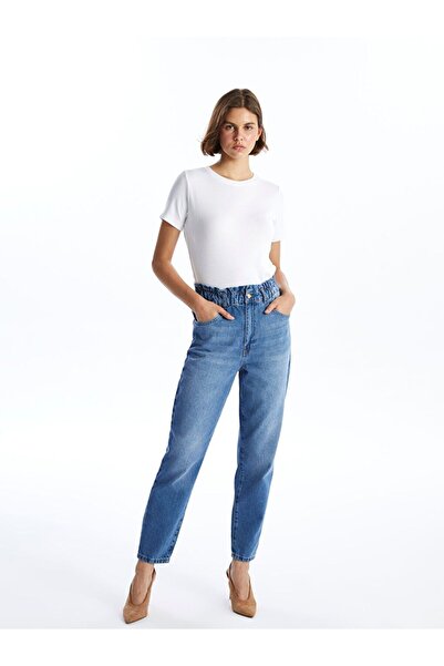 LC Waikiki Pantaloni de damă din denim cu talie elastică Indigo