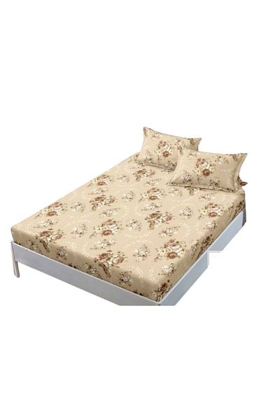 OEM Set cearșafuri și fețe de pernă, Finet, 3 piese, individual, 140x200cm, imprimeu floral, nuanțe de bej