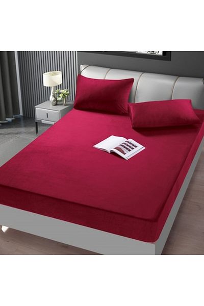 JOJO HOME Bed sheet and 2 pillowcases, Jojo Home, Velvet, 180x200cm, Red