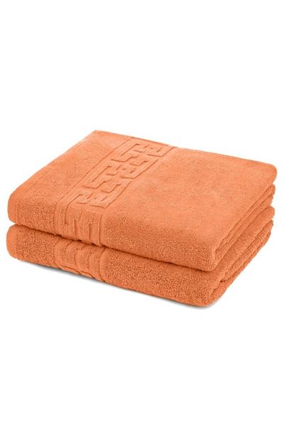 OEM Set 2 prosoape de baie, bumbac, bordură grecească, 500g/m², 70x140cm, portocaliu
