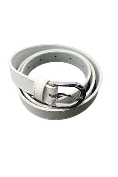 OEM Curea de damă din piele naturală, albă cu cusături albe, lățime 2 cm, M2