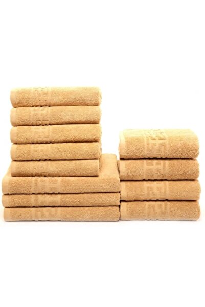 OEM Set 12 bath towels, Cotton, Greek Border, 500g/m², Brown