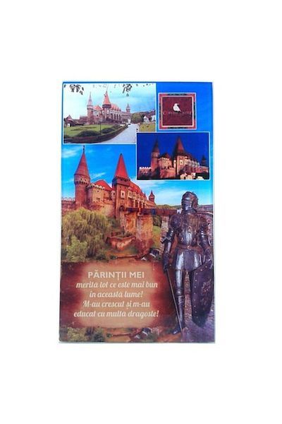 OEM Glass applique with Corvins' Castle and dedication for parents, M2, 10x17 cm